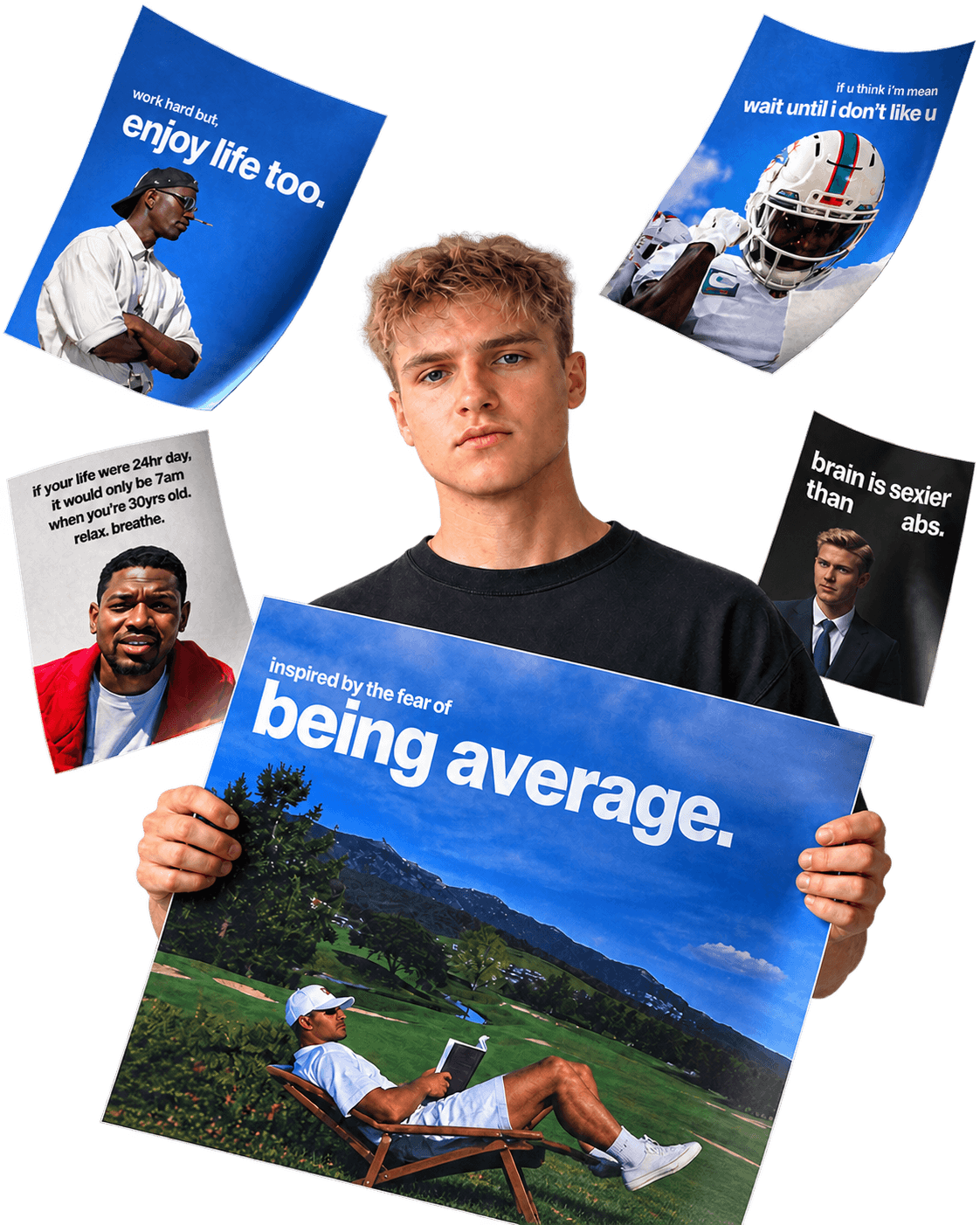 Richard Brunsch surrounded by five Elevenstoic motivational posters